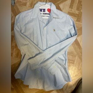 Ralph Lauren Blue and White Striped Button Down Shirt